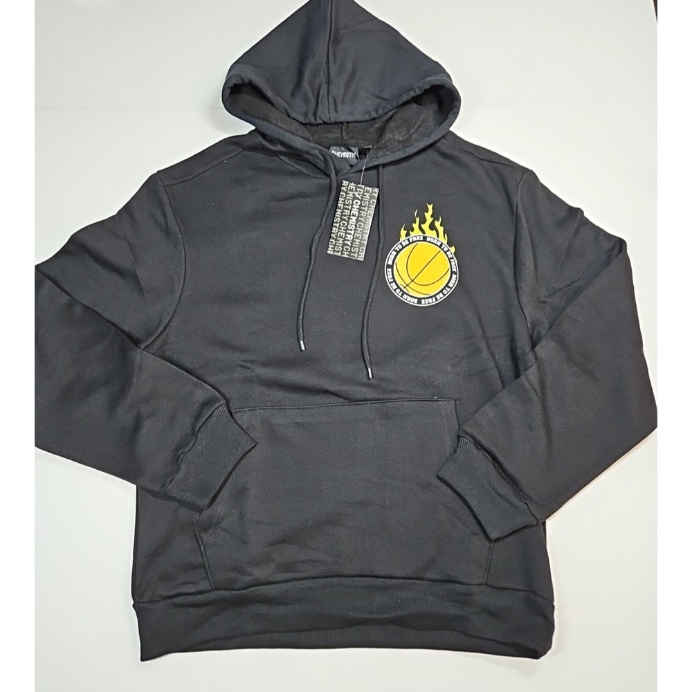 Chemistry Men Black Skeleton Basketball Graphic Print Hoodie Size Medium NWT